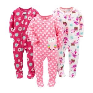 Carter’s Long Sleeve Microfleece Sleep & Play Footies Onesies Set of 3 Size 24M